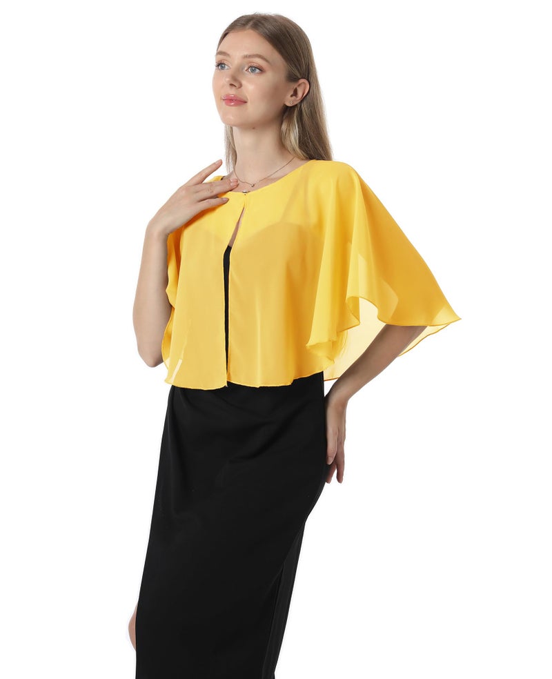 Hotshawl Chiffon Capelet Women's Soft capes Shawls and Wraps for Evening Dress Wedding Cape Cover Up (Yellow Gold) - Image 3
